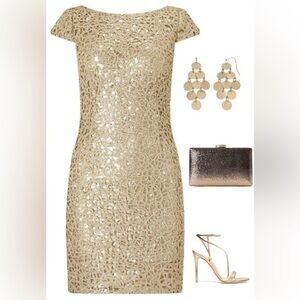 Adrianna Papell Gold Sequin Mini Dress